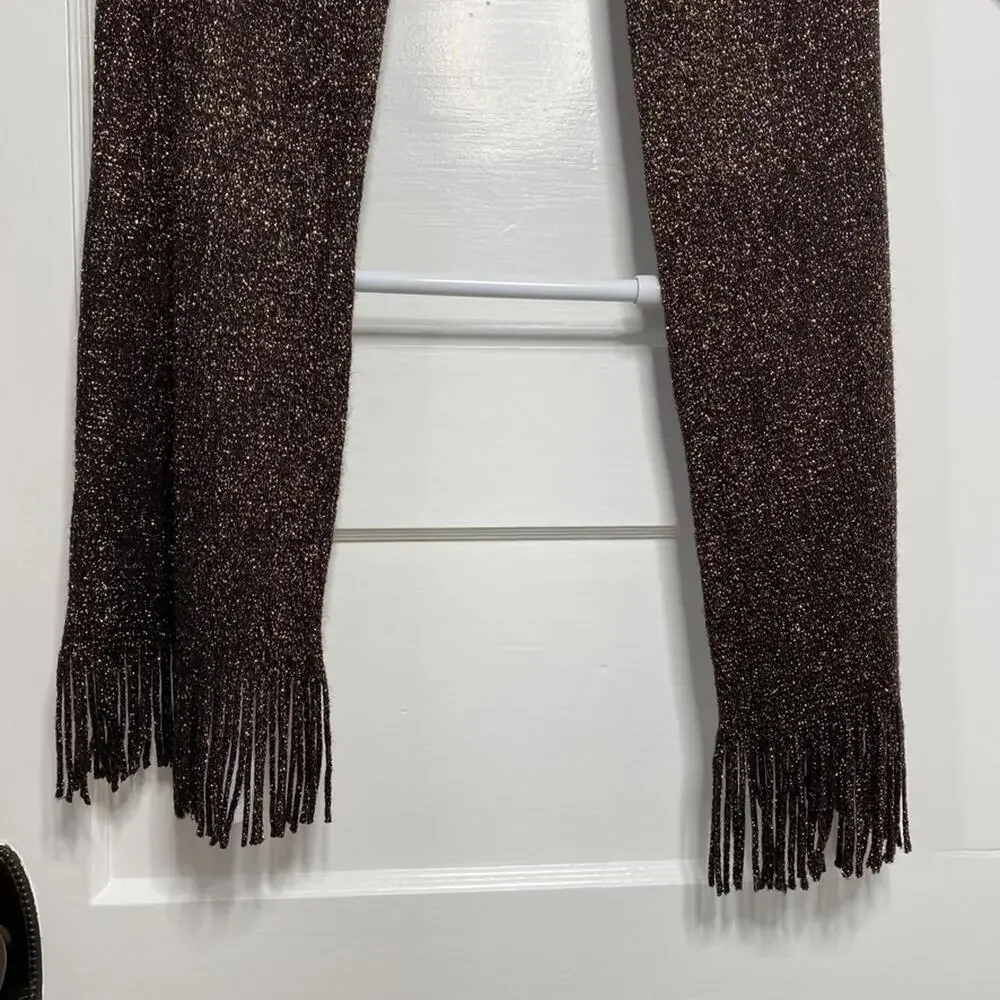 ECHO Metallic Brown Scarf Womens OS NWT Autumnal Boho Chic Knitware Fringe Cozy
